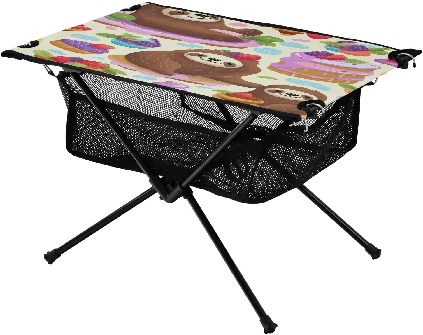 Portable Camping Table Foldable with Mesh Storage Lightweight Compact Camp Tent Side Table for Outside,Camping,Hiking,Tailgating,Sloth