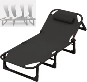 Portable Foldable Camping Bed for Adults, Guest Cot with 4-Level Adjustable Reclining Lounge Chair, Sturdy Steel Frame for Outdoor Camping, Office Nap, Hospital Accompaniment, Beach Lounging(190*68*28