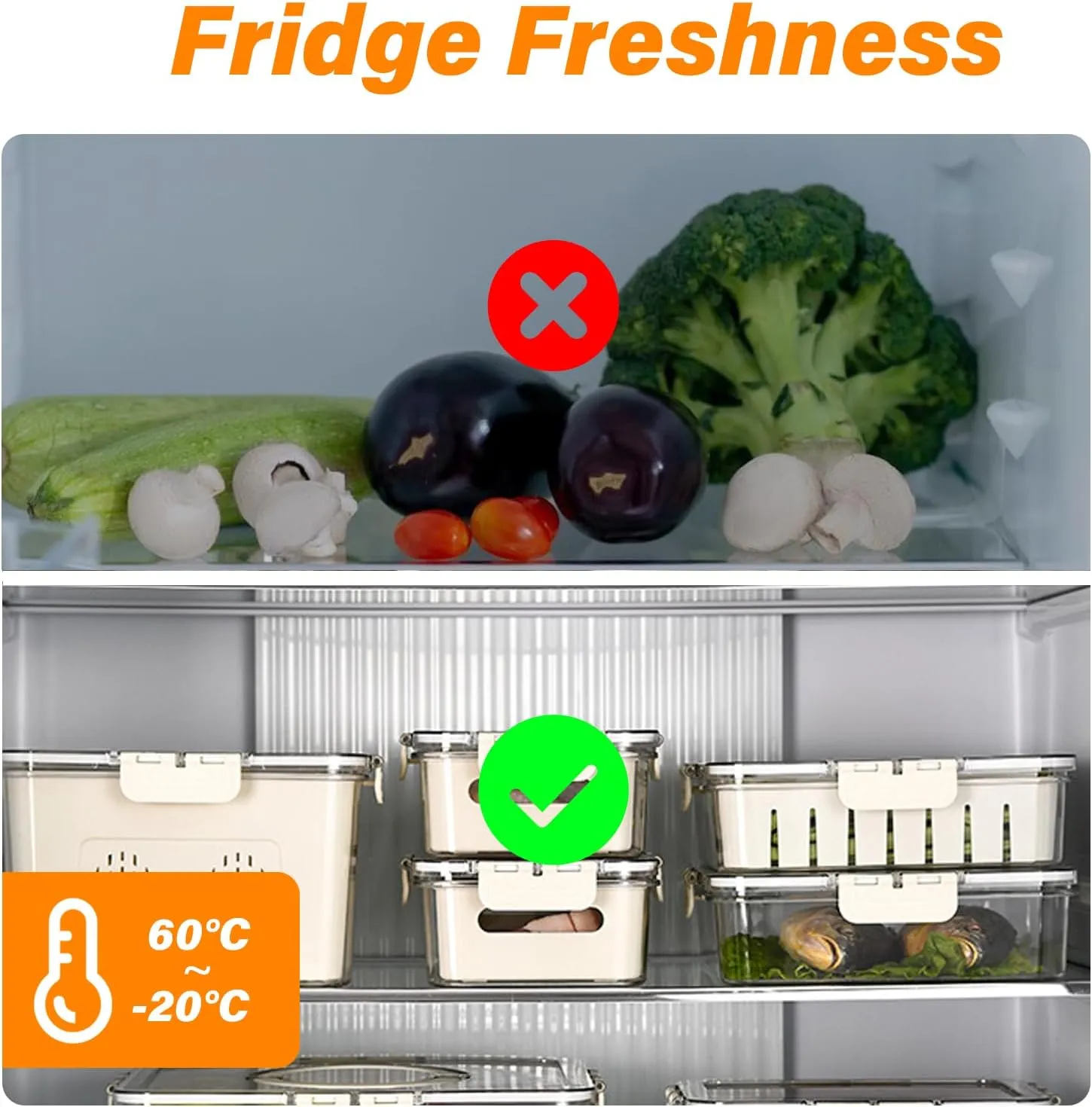 Portable Fruit Storage Containers for Fridge, 4 Compartments Snack Box Container, BPA-Free Divided Serving Tray with Lid for Veggie, Clear Snack Tray Candy Tray