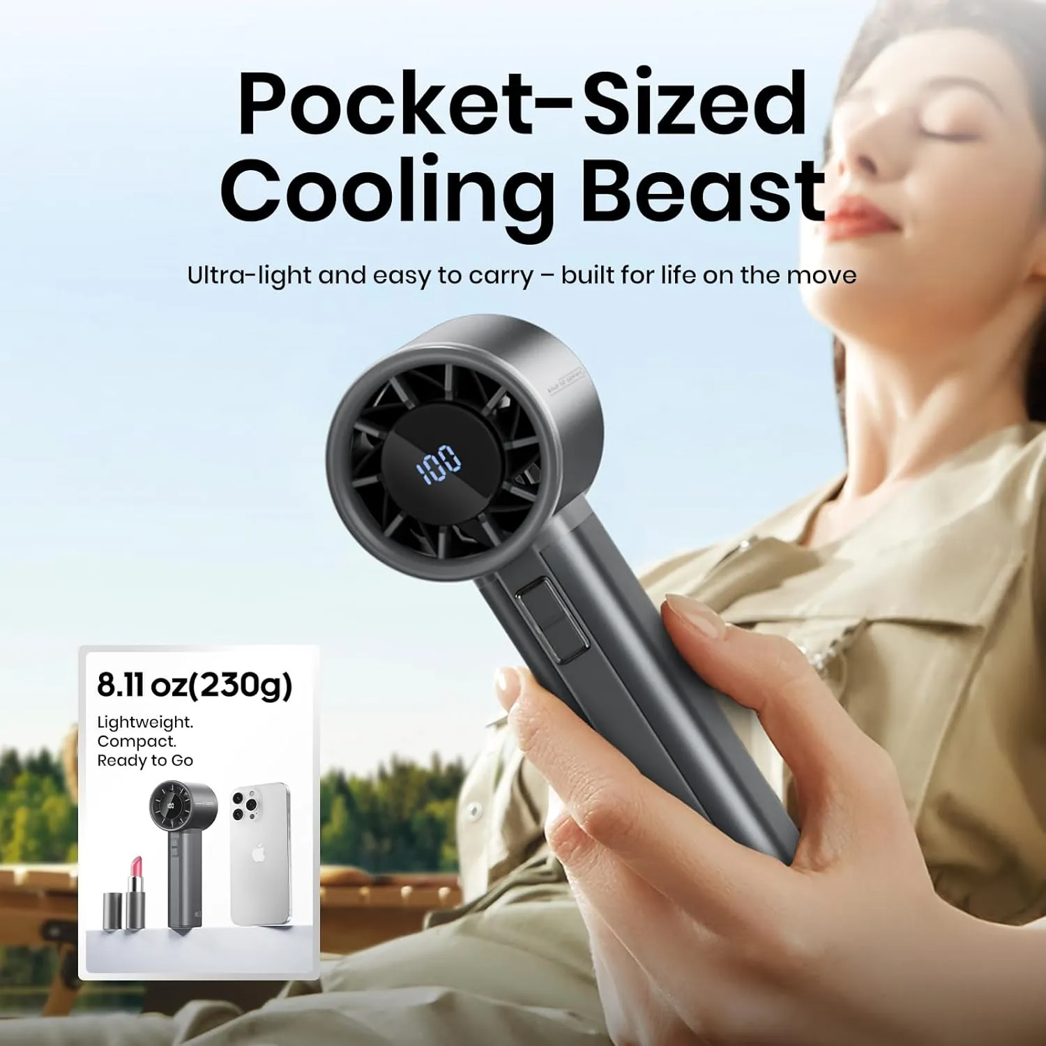 Portable Handheld Turbo Fan, 100 Speeds Adjustable Mini Personal Fan, 4500mAh USB-C Rechargeable Battery Operated, Digital Display, Ultra-Quiet & Durable for Travel, Office, Gym, Outdoor Gold