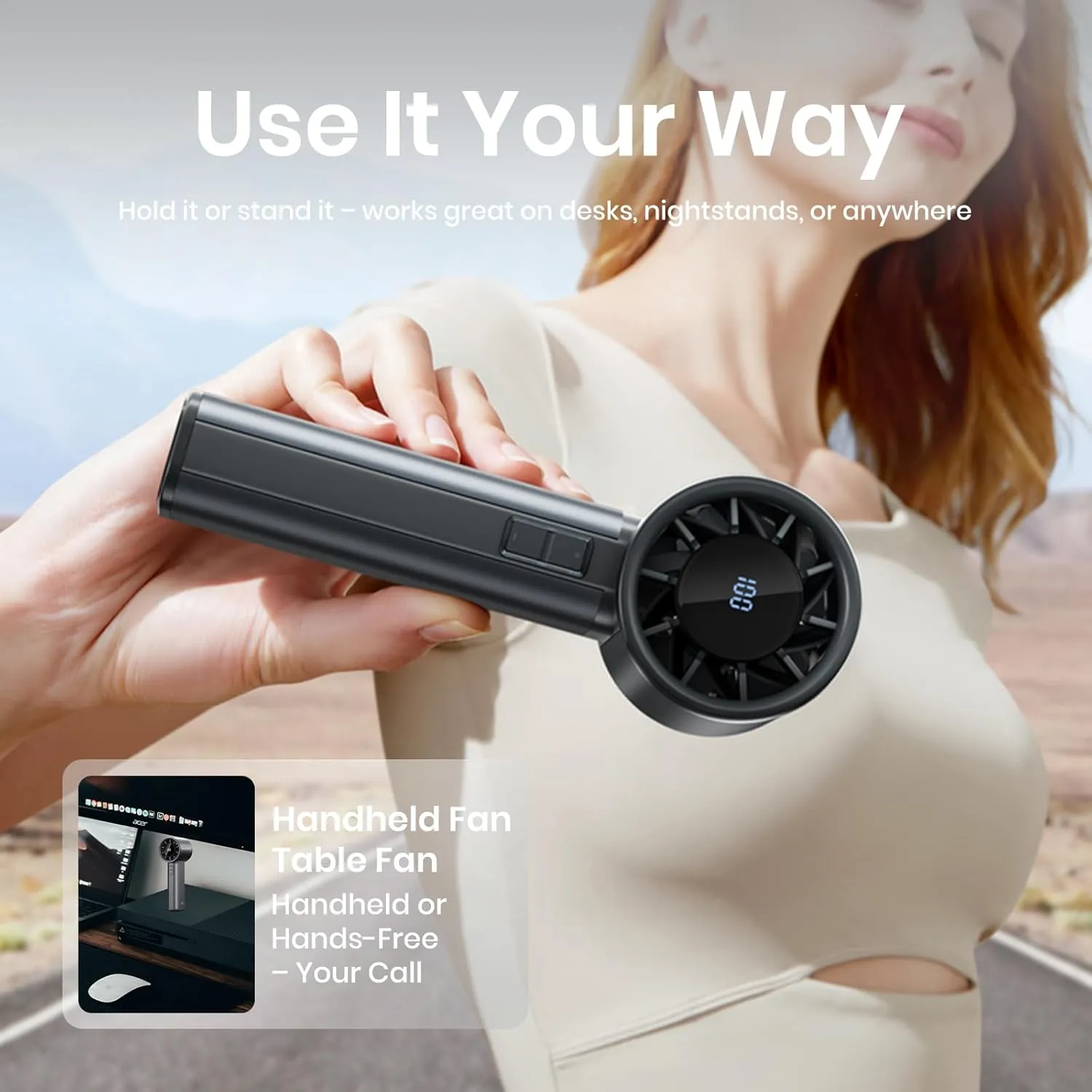 Portable Handheld Turbo Fan, 100 Speeds Adjustable Mini Personal Fan, 4500mAh USB-C Rechargeable Battery Operated, Digital Display, Ultra-Quiet & Durable for Travel, Office, Gym, Outdoor Gold