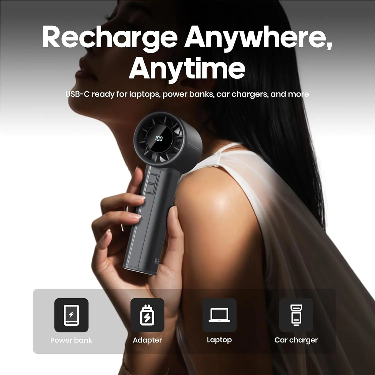 Portable Handheld Turbo Fan, 100 Speeds Adjustable Mini Personal Fan, 4500mAh USB-C Rechargeable Battery Operated, Digital Display, Ultra-Quiet & Durable for Travel, Office, Gym, Outdoor Gold