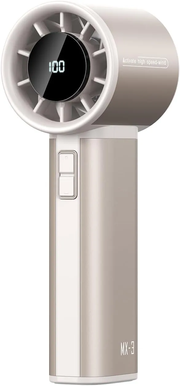 Portable Handheld Turbo Fan, 100 Speeds Adjustable Mini Personal Fan, 4500mAh USB-C Rechargeable Battery Operated, Digital Display, Ultra-Quiet & Durable for Travel, Office, Gym, Outdoor Gold