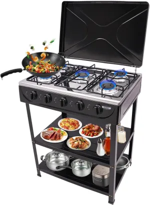 Portable Natural Gas Stove with 5 Burners,Portable Gas Stove,Propane Burner with Wind Blocking Cover,Camping Stoves Portable Propane with Removable Storage Stand(No Hose)
