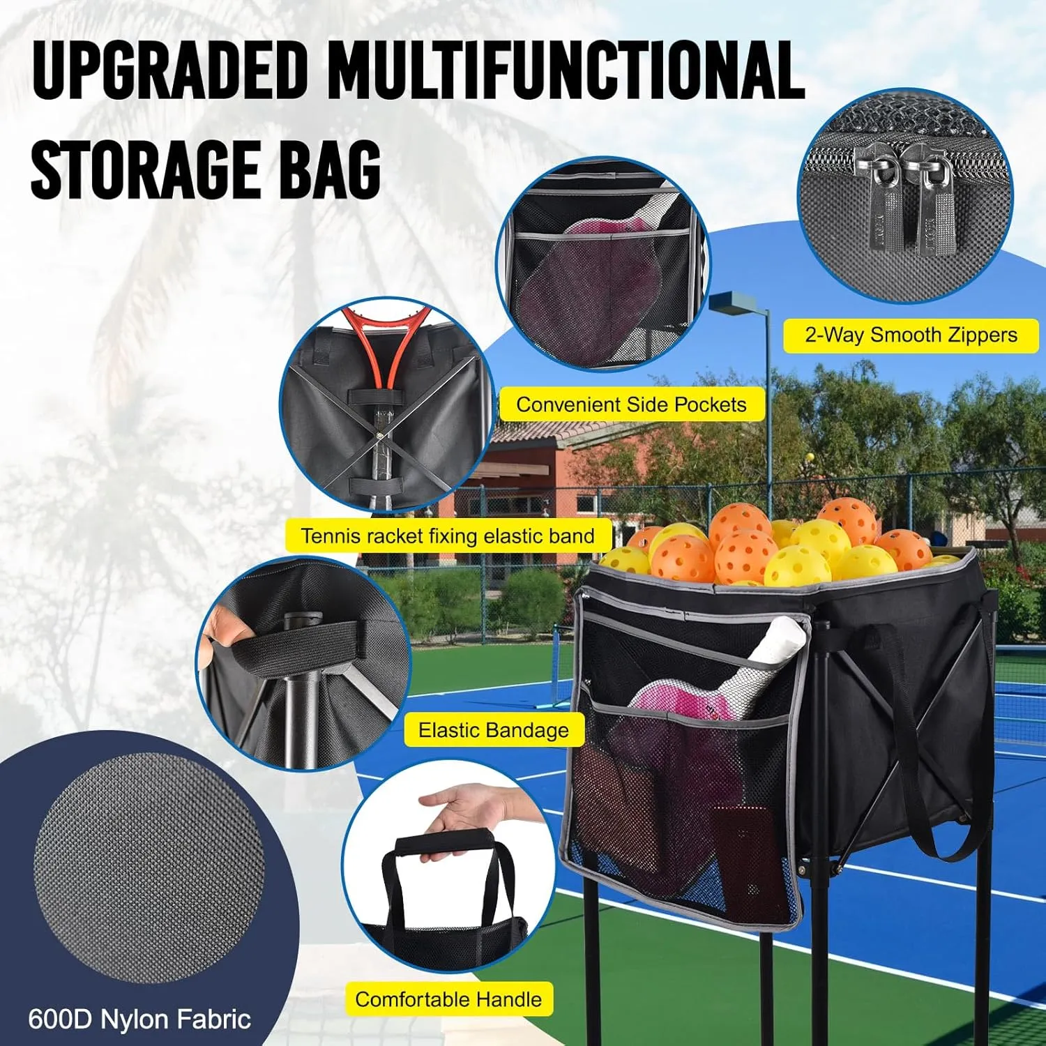 Portable Pickleball & Tennis Ball Collector - Pickleball Retriever Basket Carrier Gatherer Picker Hopper Container for Picking and Storage Training Tool for Ball