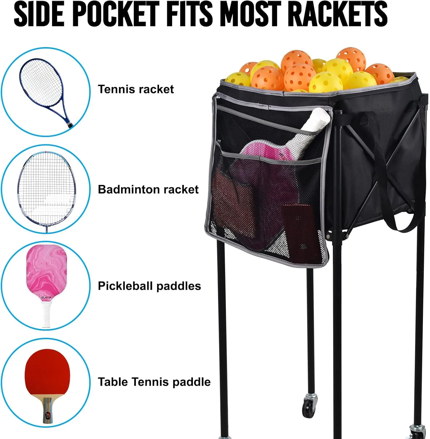 Portable Pickleball & Tennis Ball Collector - Pickleball Retriever Basket Carrier Gatherer Picker Hopper Container for Picking and Storage Training Tool for Ball