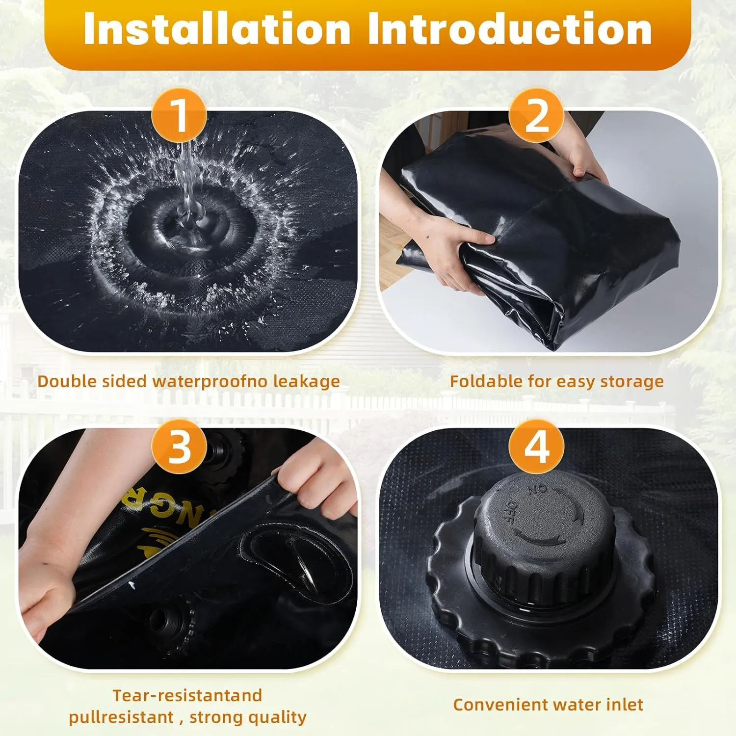 Portable Water Storage Bladder Portable PVC Water Reservoir with valves and Overflow Kit Containers Foldable Water Tank for Outdoor Use Fire Protection Agricultural Irrigation Black 63.4 Gallons(240L)