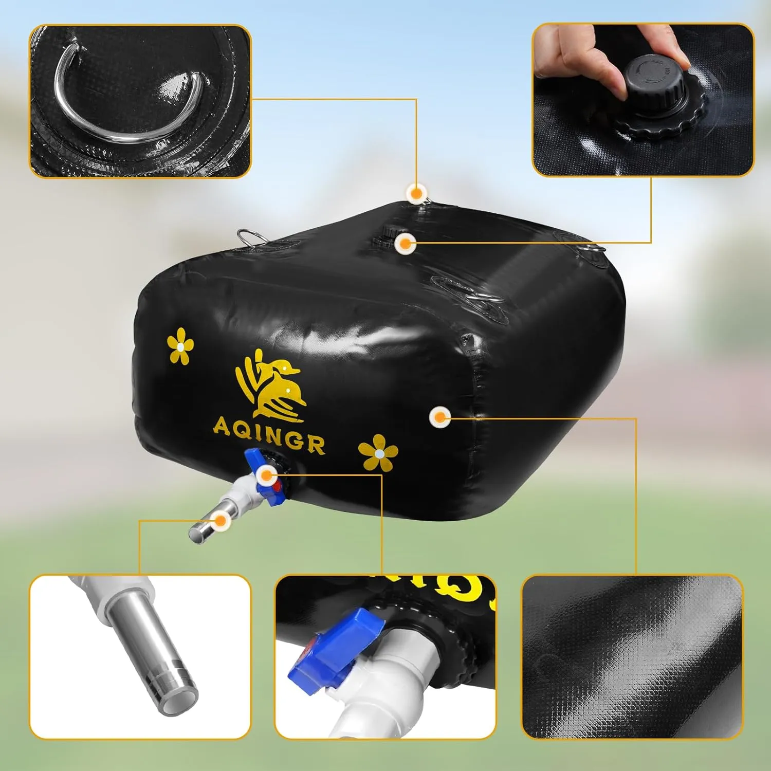 Portable Water Storage Bladder Portable PVC Water Reservoir with valves and Overflow Kit Containers Foldable Water Tank for Outdoor Use Fire Protection Agricultural Irrigation Black 63.4 Gallons(240L)