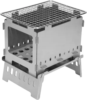 Portable Wood Burning Stove, Windproof Stainless Steel Tent Stove Folding Portable Backpacking Stove with Grill Net & Wind, Portable Wood Stove for Tent Picnic