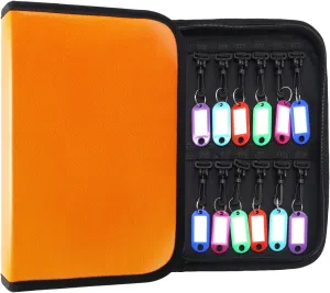 Portable Zippered Key Organizer with 24 Key Hooks & Tags Key Storage，Landlord Zipper Key Binder，Fireproof & Waterproof Key Case for Rental Management Real Estate Hotel