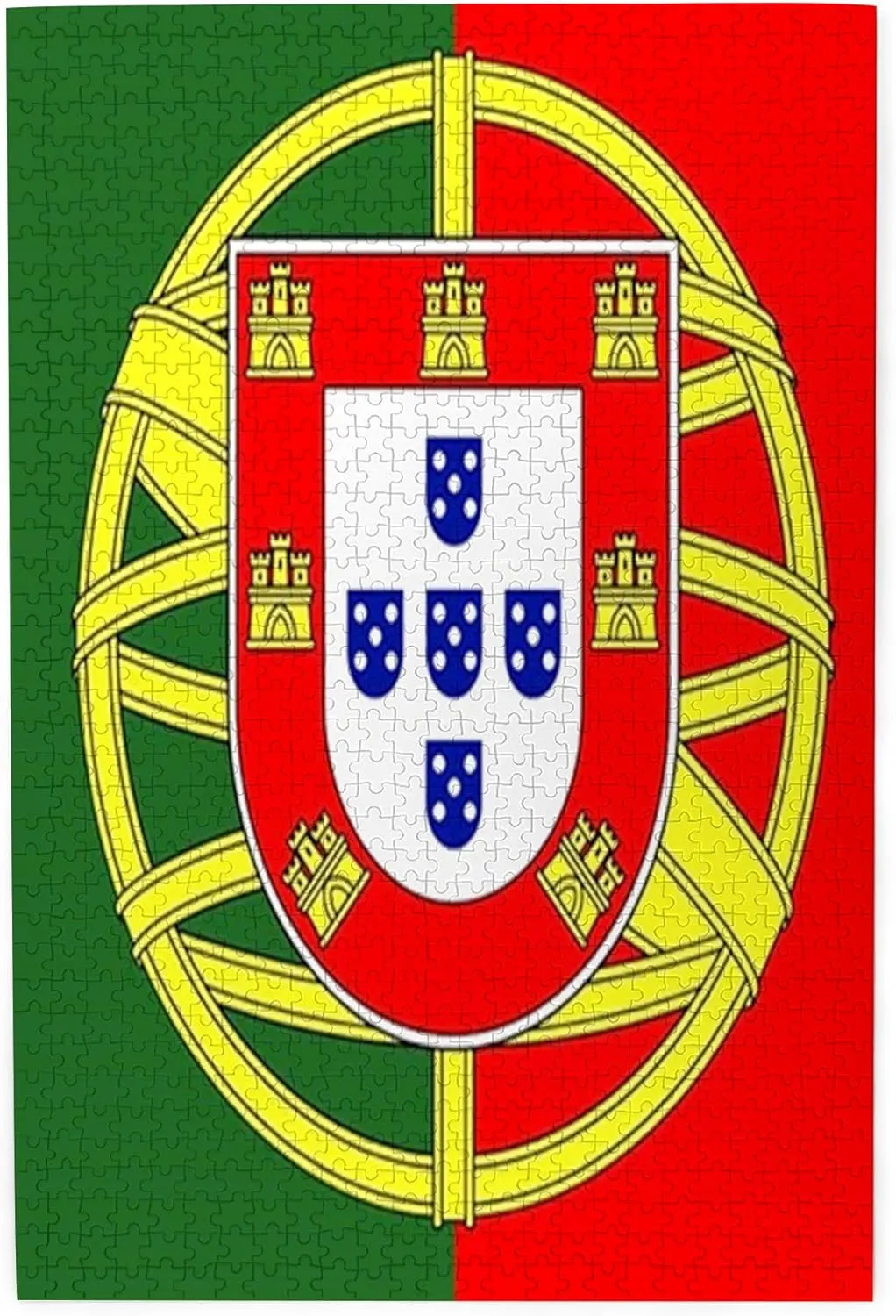 Portuguese Flag,Puzzle Board,Portable Wooden Jigsaw Puzzle for Adults,Flag Coat of Arms Portuguese Shield,Birthday Gift for Family and Friends,Red Yellow Green Plastic Box Storage 1000PCS