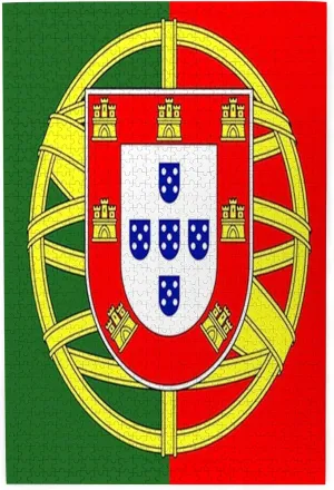 Portuguese Flag,Puzzle Board,Portable Wooden Jigsaw Puzzle for Adults,Flag Coat of Arms Portuguese Shield,Birthday Gift for Family and Friends,Red Yellow Green Plastic Box Storage 1000PCS