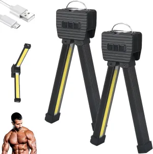 Posing Gym Lamp 7th Gear Dimming Portable Magnet LED Flashlight with Hook Handheld Flashlights USB Rechargeable Worklight 180 Degree Folding Work Light Camping Light (2pc)