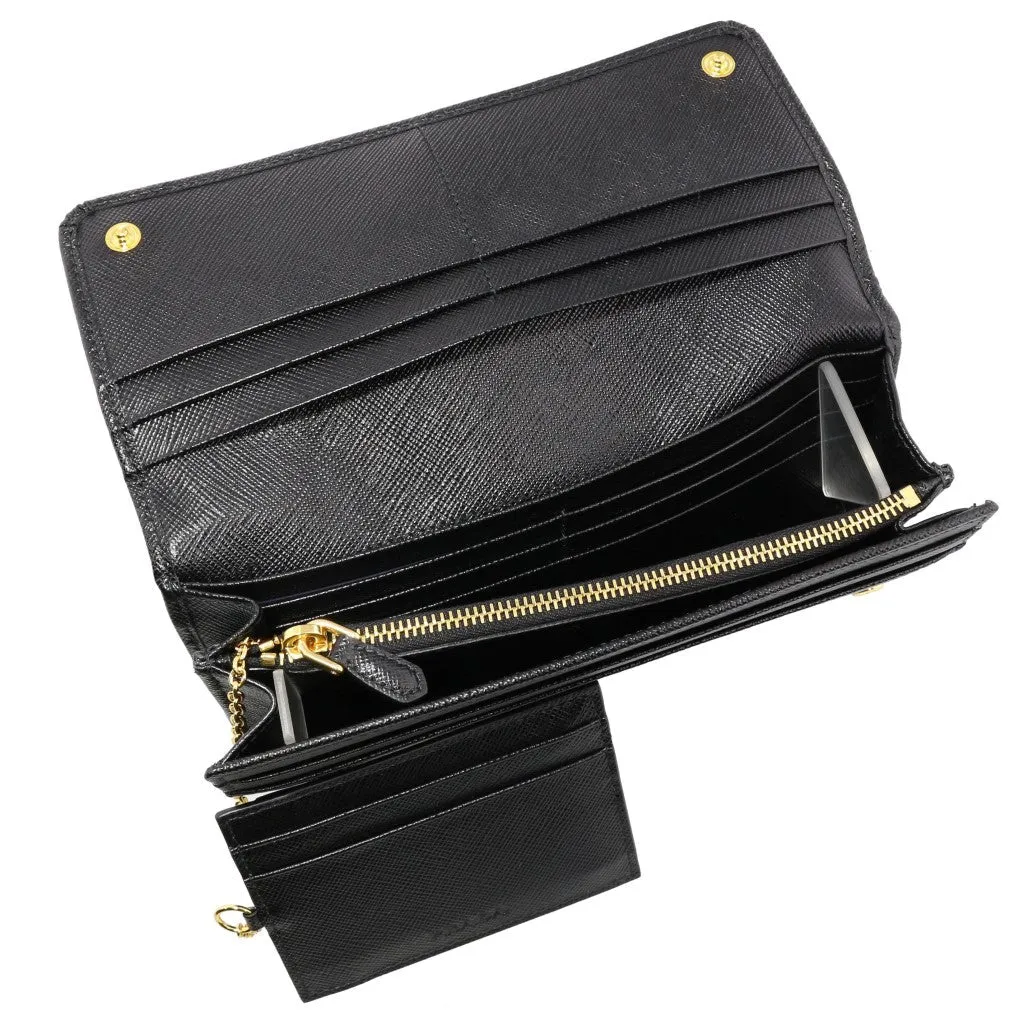 Prada Black Saffiano Leather Snap ID Holder Long Wallet 1MH132