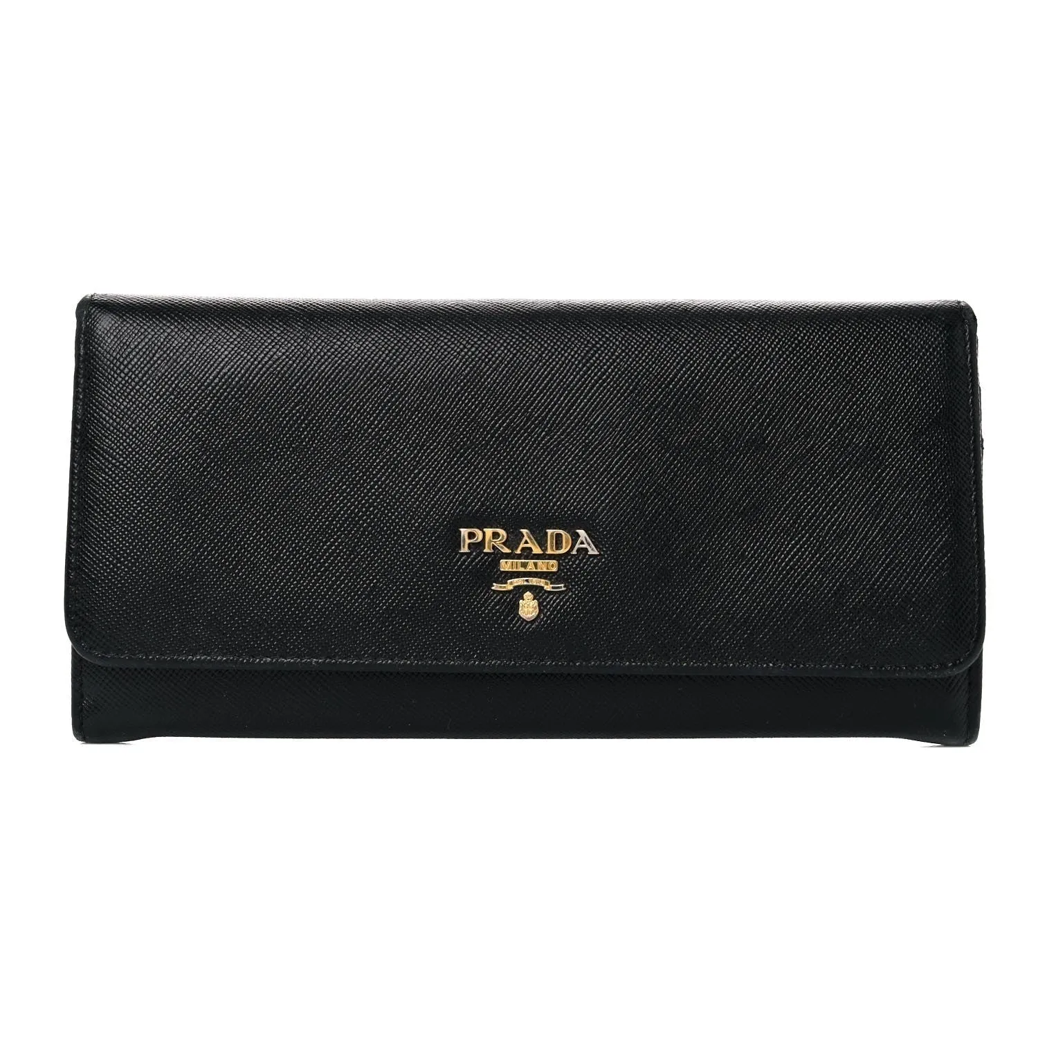 Prada Black Saffiano Leather Snap ID Holder Long Wallet 1MH132
