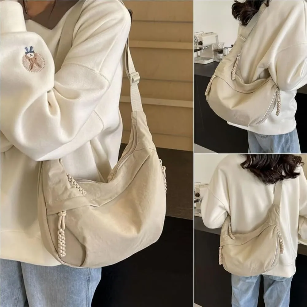 Preferable Crossbody Bag, Women's Fashion Plain Color Nylon Crossbody Bag, Nylon Crescent Bag, Women's Casual Sling Purse