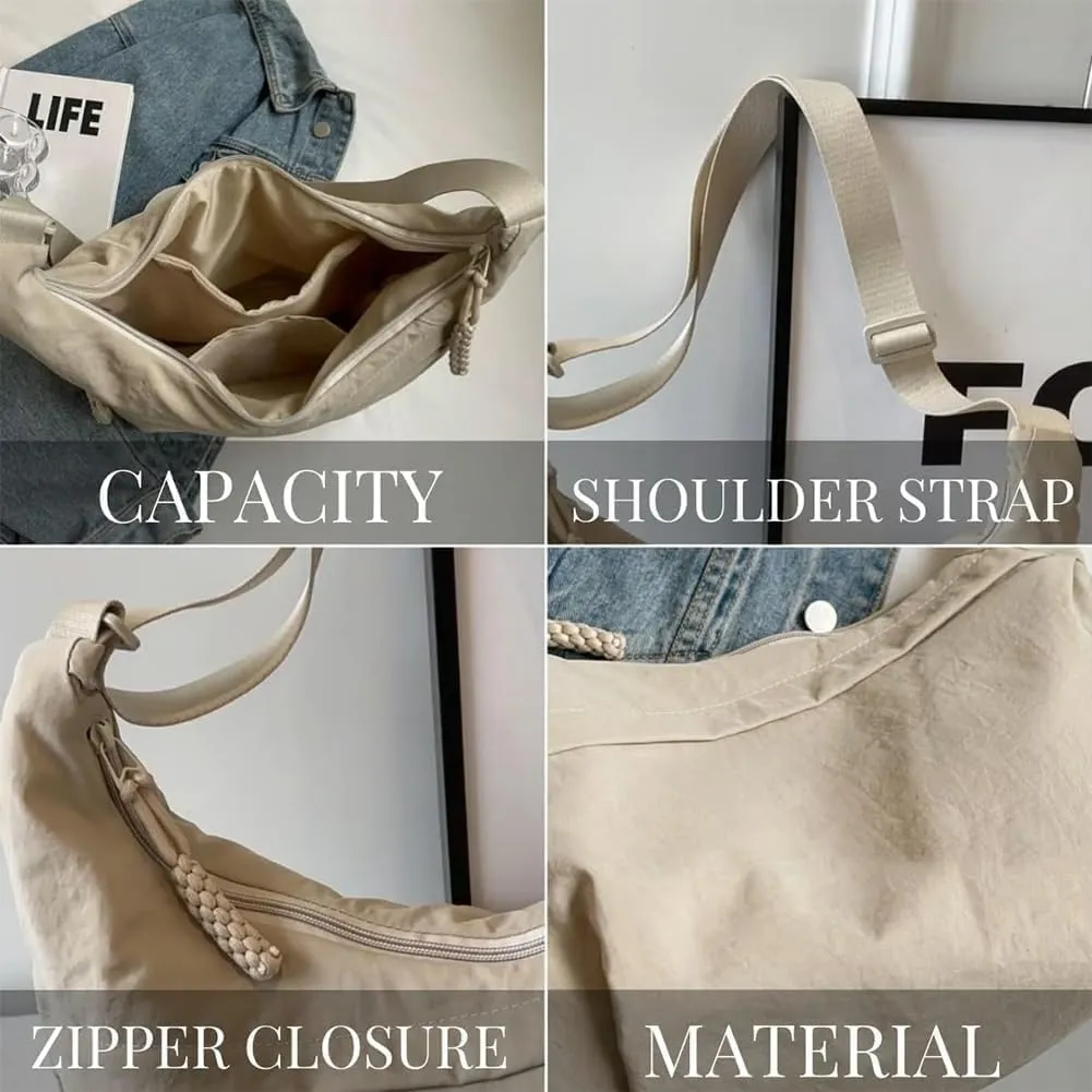 Preferable Crossbody Bag, Women's Fashion Plain Color Nylon Crossbody Bag, Nylon Crescent Bag, Women's Casual Sling Purse