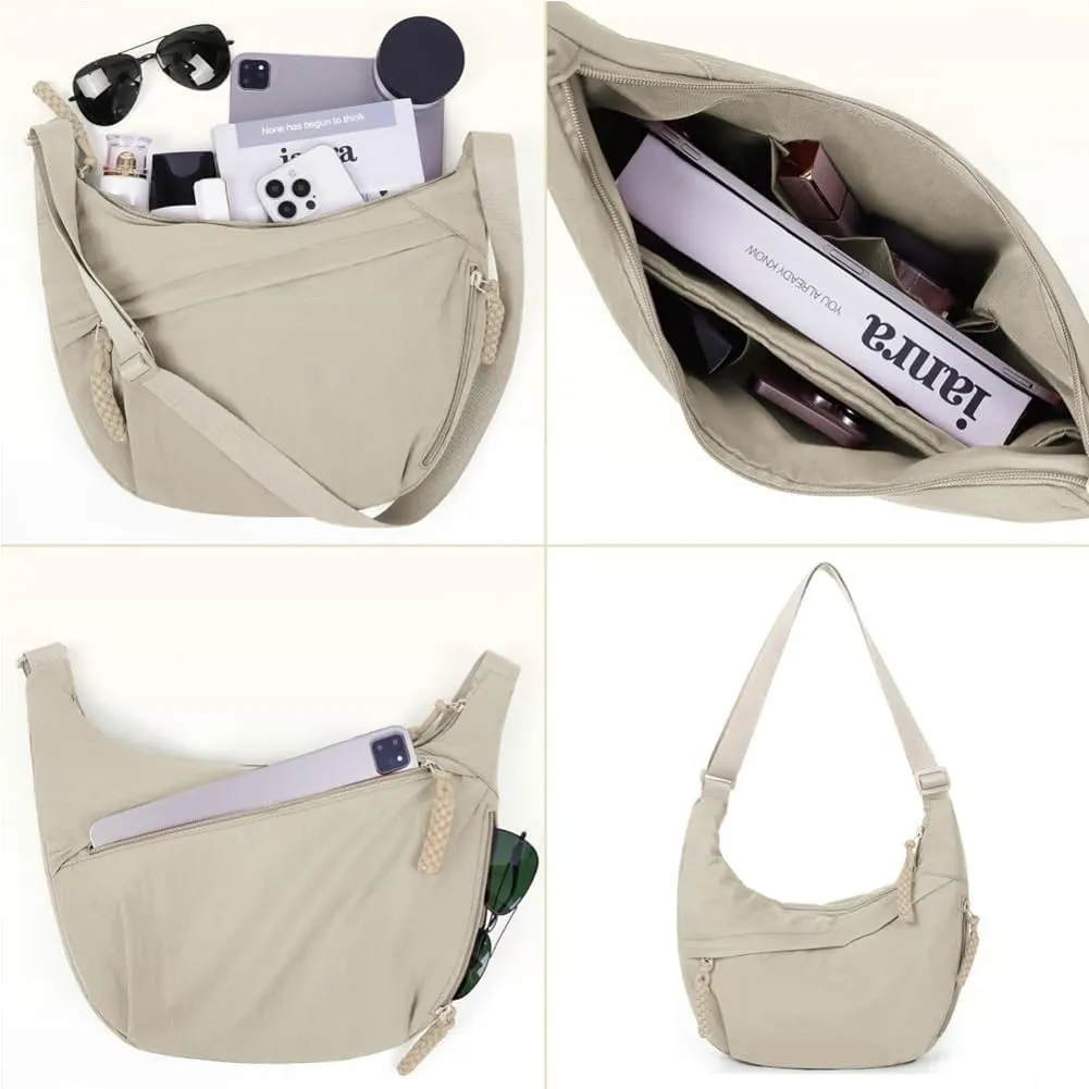 Preferable Crossbody Bag, Women's Fashion Plain Color Nylon Crossbody Bag, Nylon Crescent Bag, Women's Casual Sling Purse