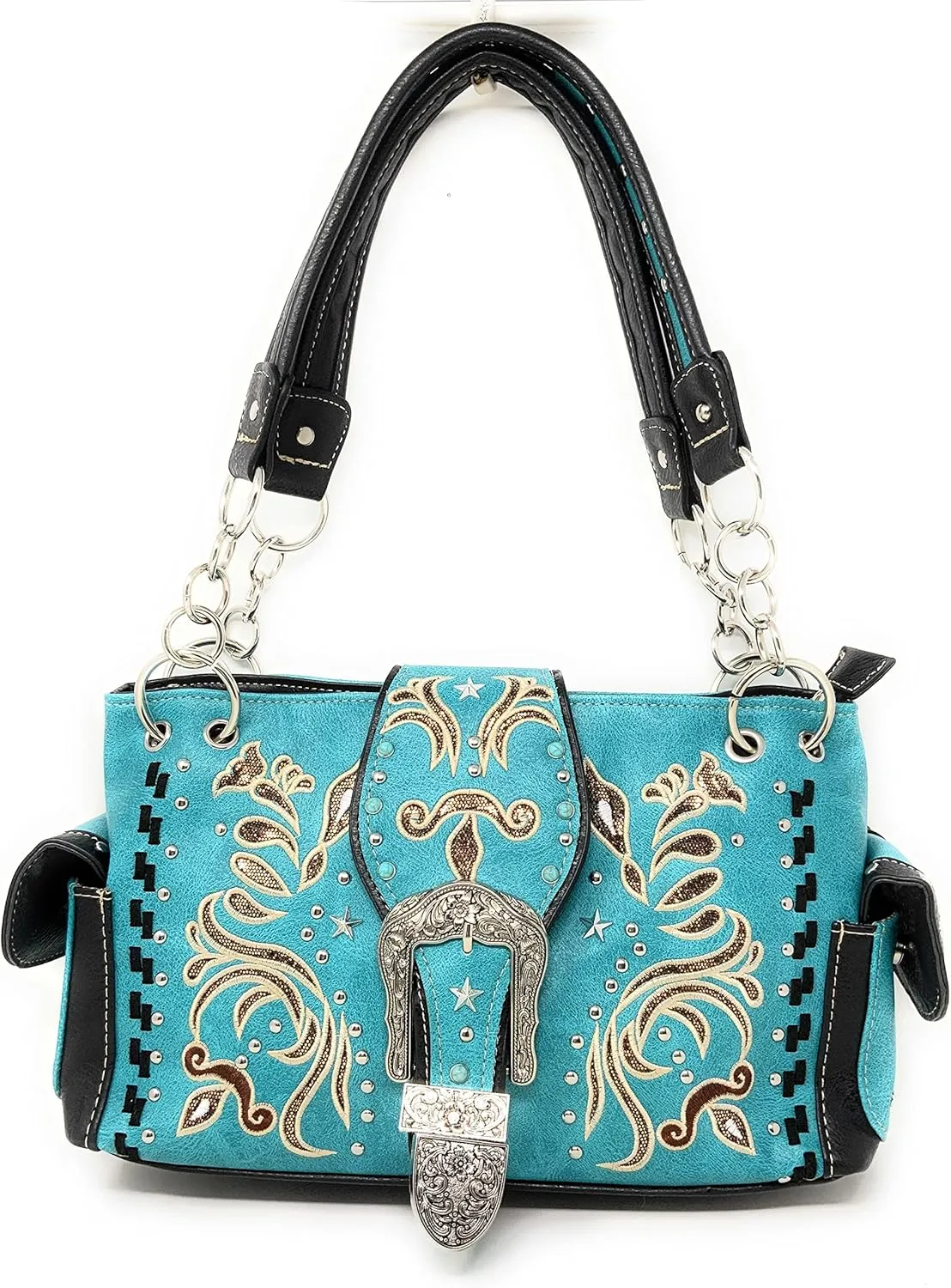 Premium Rhinestone Buckle Concho Handbag, Wallet Set in 3 colors