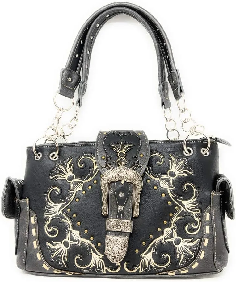 Premium Rhinestone Buckle Concho Handbag, Wallet Set in 3 colors