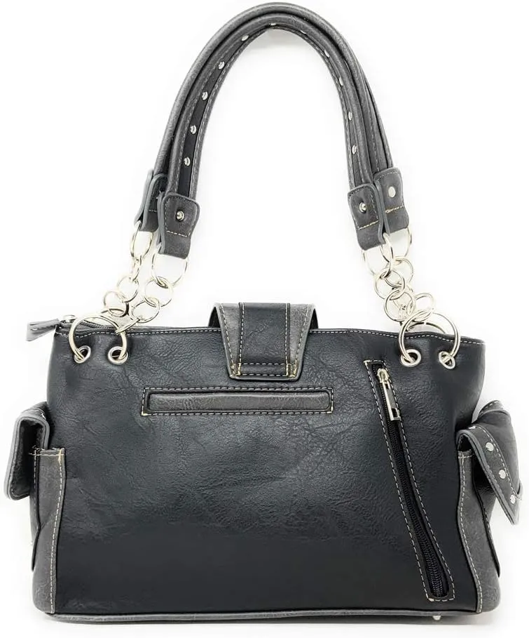 Premium Rhinestone Buckle Concho Handbag, Wallet Set in 3 colors