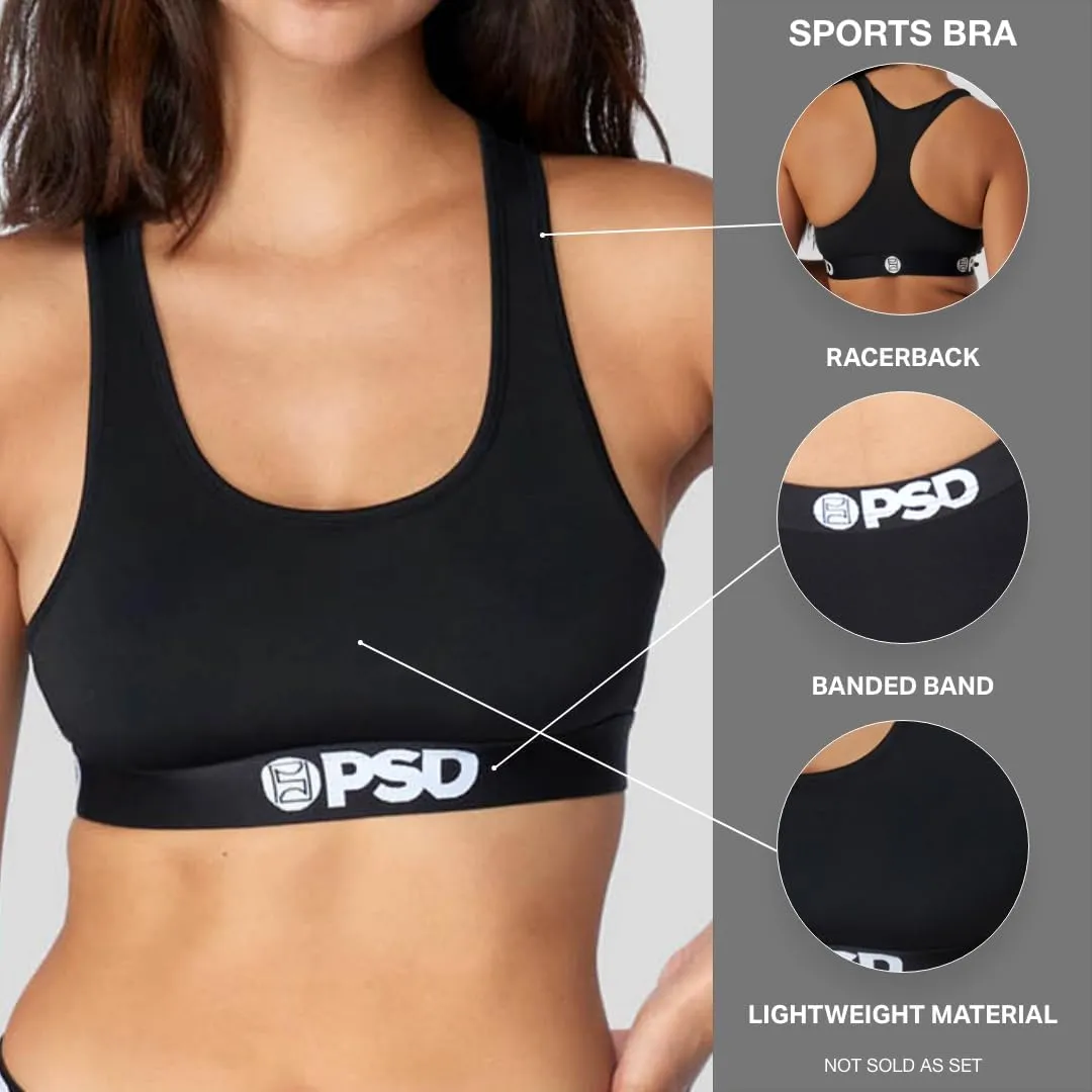 PSD Women's Recreational Print Sports Bra - Racerback Sports Bras for Women with Breathable Microfiber Fabric