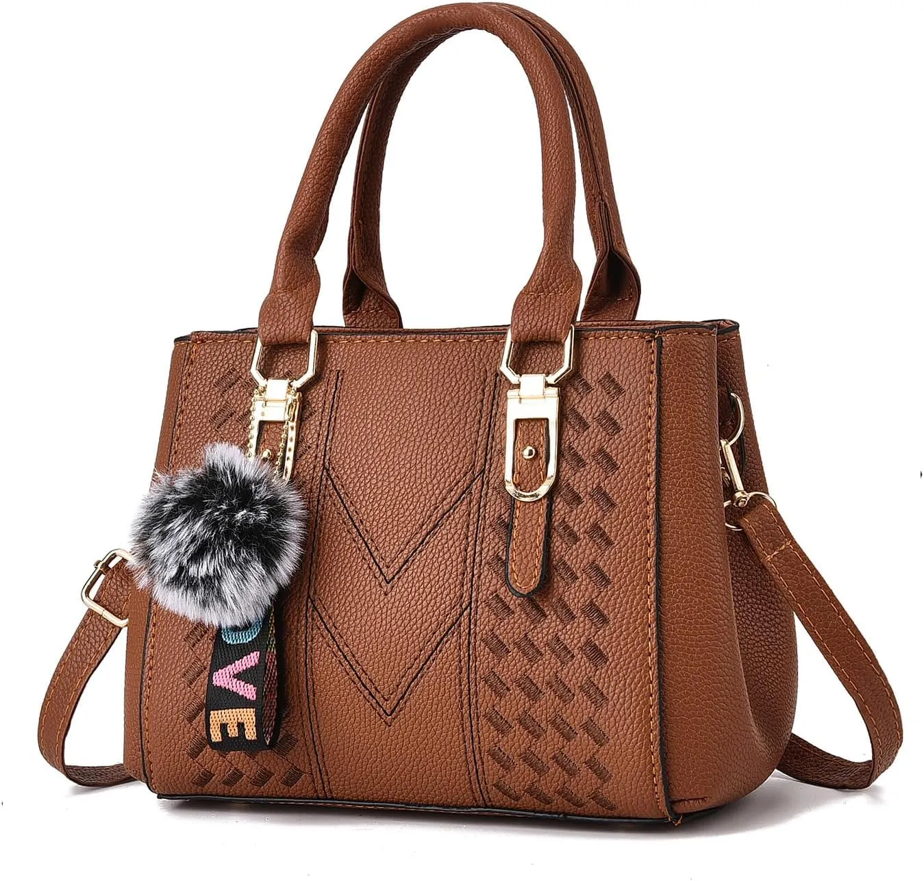 PU Leather Handbag for Women, Adjustable Shoulder Bag with Double Zipper Compartments, Spacious and Durable