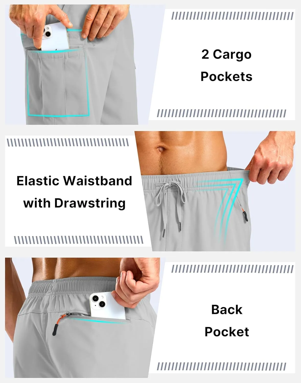 Pudolla Men's Hiking Cargo Shorts with 5 Pockets Lightweight 9" Outdoor Work Casual Shorts for Men Travel Fishing