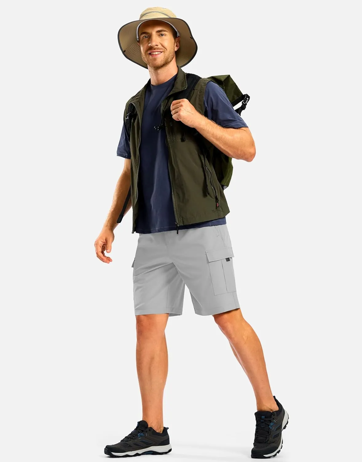 Pudolla Men's Hiking Cargo Shorts with 5 Pockets Lightweight 9" Outdoor Work Casual Shorts for Men Travel Fishing