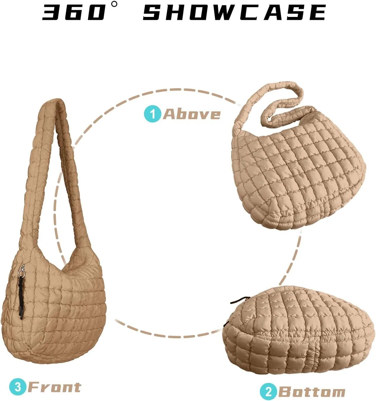 Puffer Tote Bag for Women, Large Puffy Quilted Crossbody Purse with Zipper Lightweight Shoulder Bag Handbag
