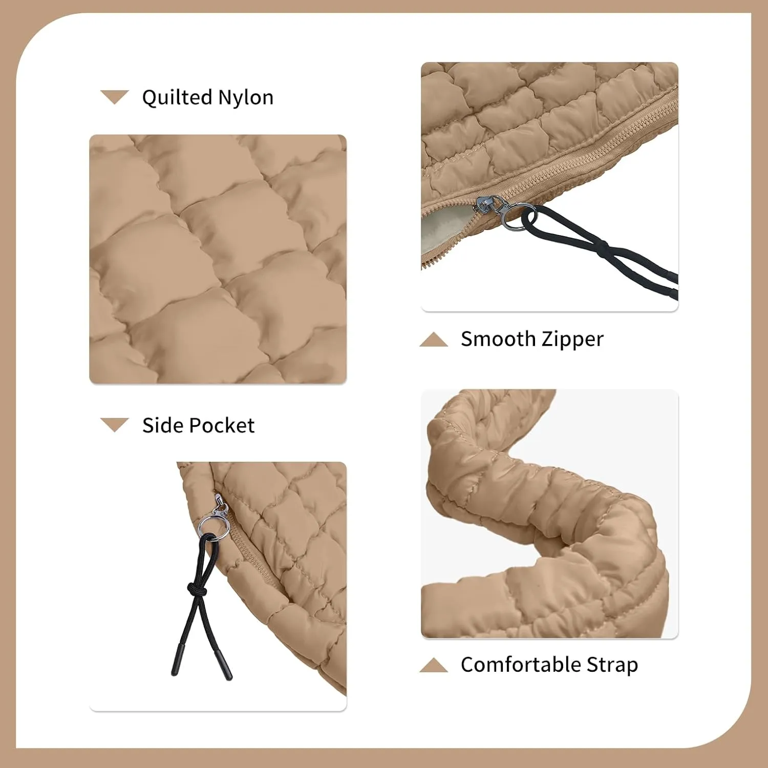 Puffer Tote Bag for Women, Large Puffy Quilted Crossbody Purse with Zipper Lightweight Shoulder Bag Handbag