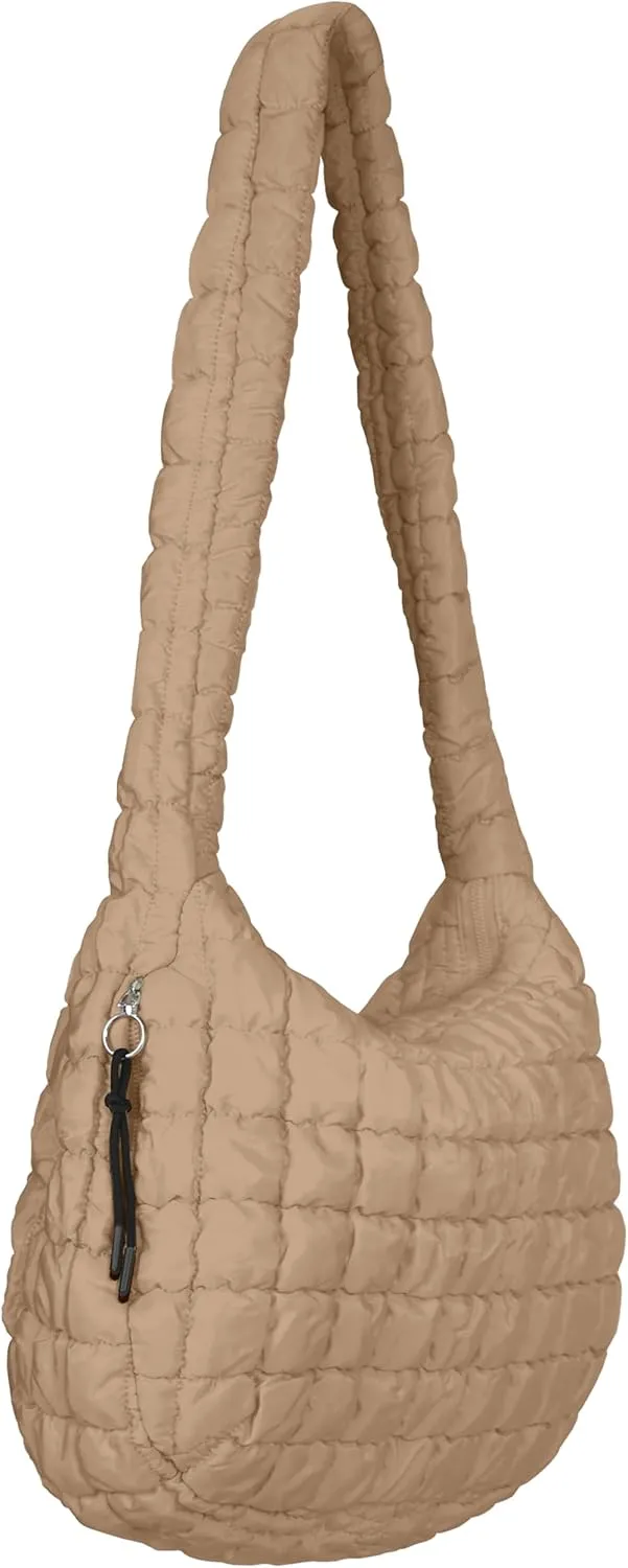 Puffer Tote Bag for Women, Large Puffy Quilted Crossbody Purse with Zipper Lightweight Shoulder Bag Handbag