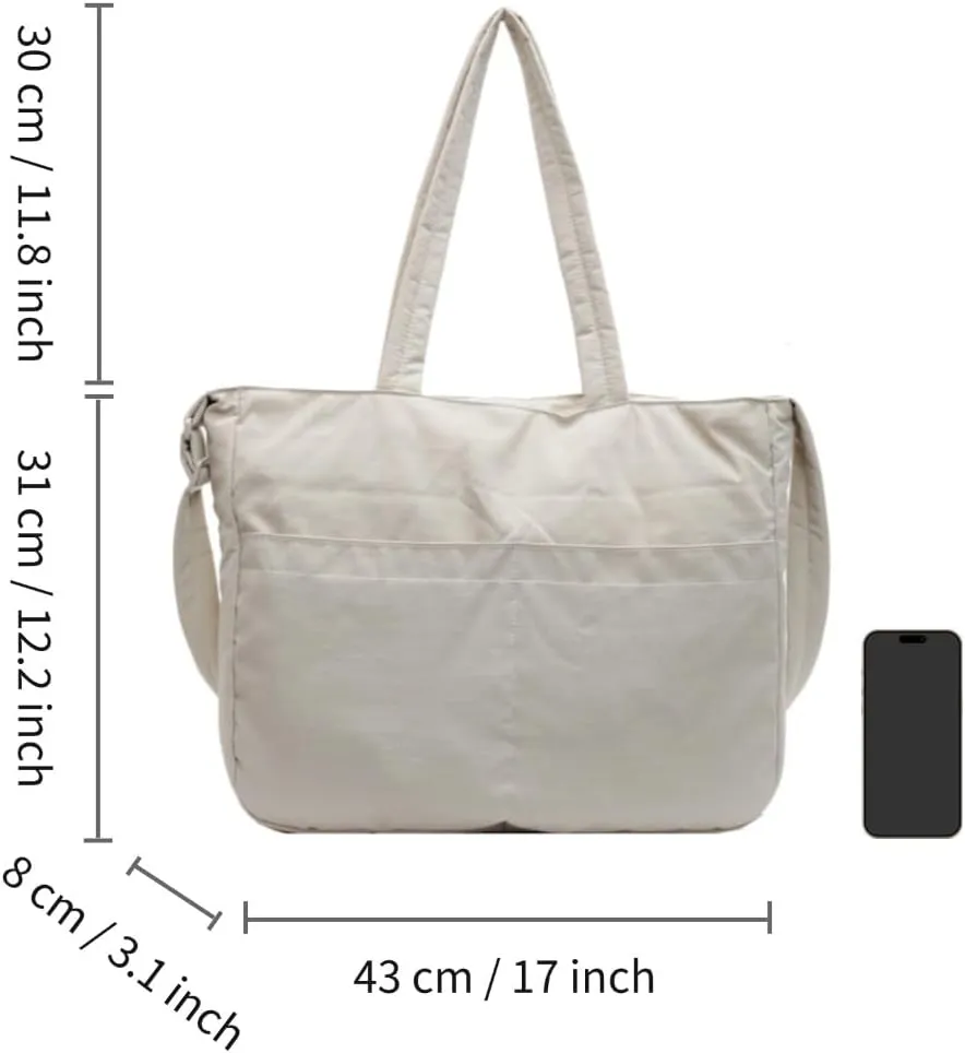 Puffy Tote Bag for Women with Zipper Large Lightweight Crossbody Handbag for Travel Gym Work