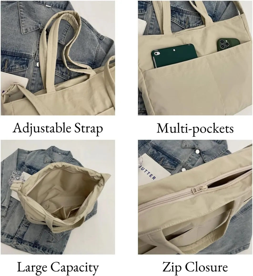 Puffy Tote Bag for Women with Zipper Large Lightweight Crossbody Handbag for Travel Gym Work