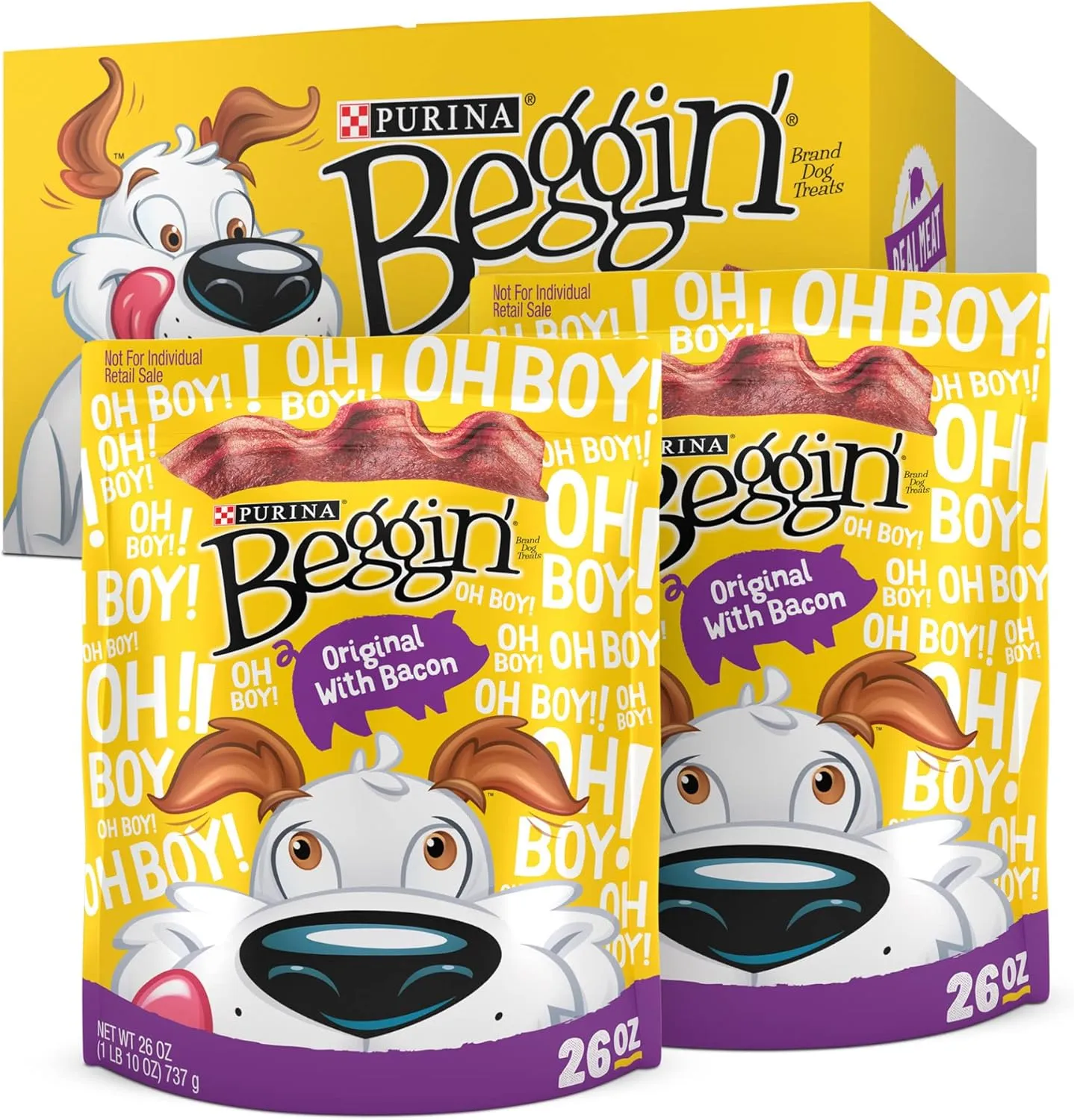 Purina Beggin' Strips Dog Treats, Original With Bacon Flavor - (Pack of 2) 26 oz. Pouches