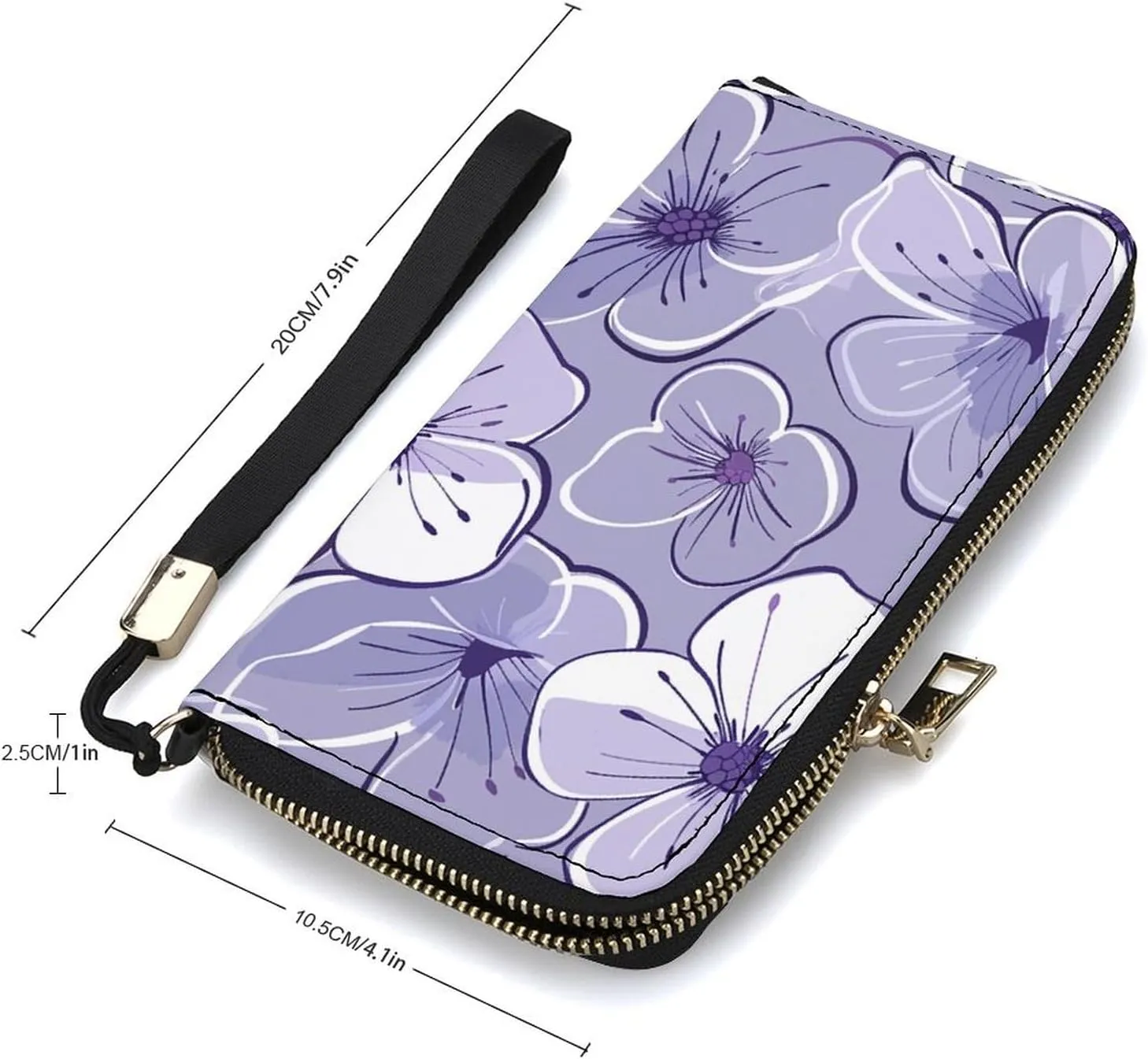 Purple Toned Flowers Wristlet Long Wallet Womens Purse Zip Clutch Large Capacity Leather Purse Credit Coin Purse