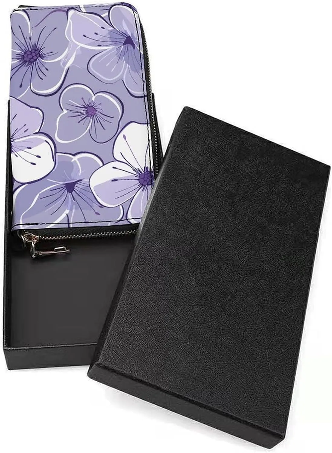 Purple Toned Flowers Wristlet Long Wallet Womens Purse Zip Clutch Large Capacity Leather Purse Credit Coin Purse