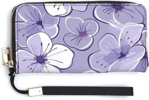 Purple Toned Flowers Wristlet Long Wallet Womens Purse Zip Clutch Large Capacity Leather Purse Credit Coin Purse
