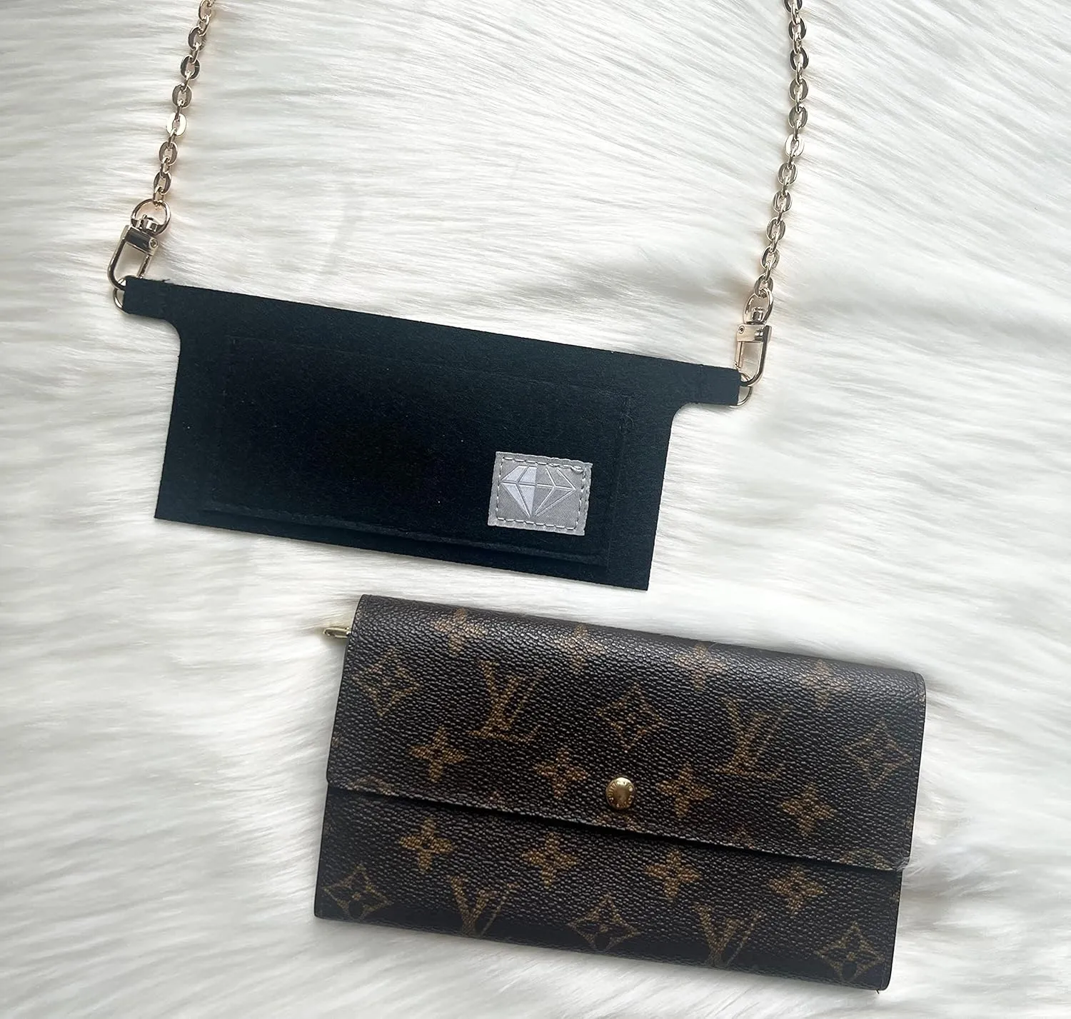Purse Insert Conversion Kit with Gold Chain for Sarah Emilie Wallet to Crossbody (BLACK)