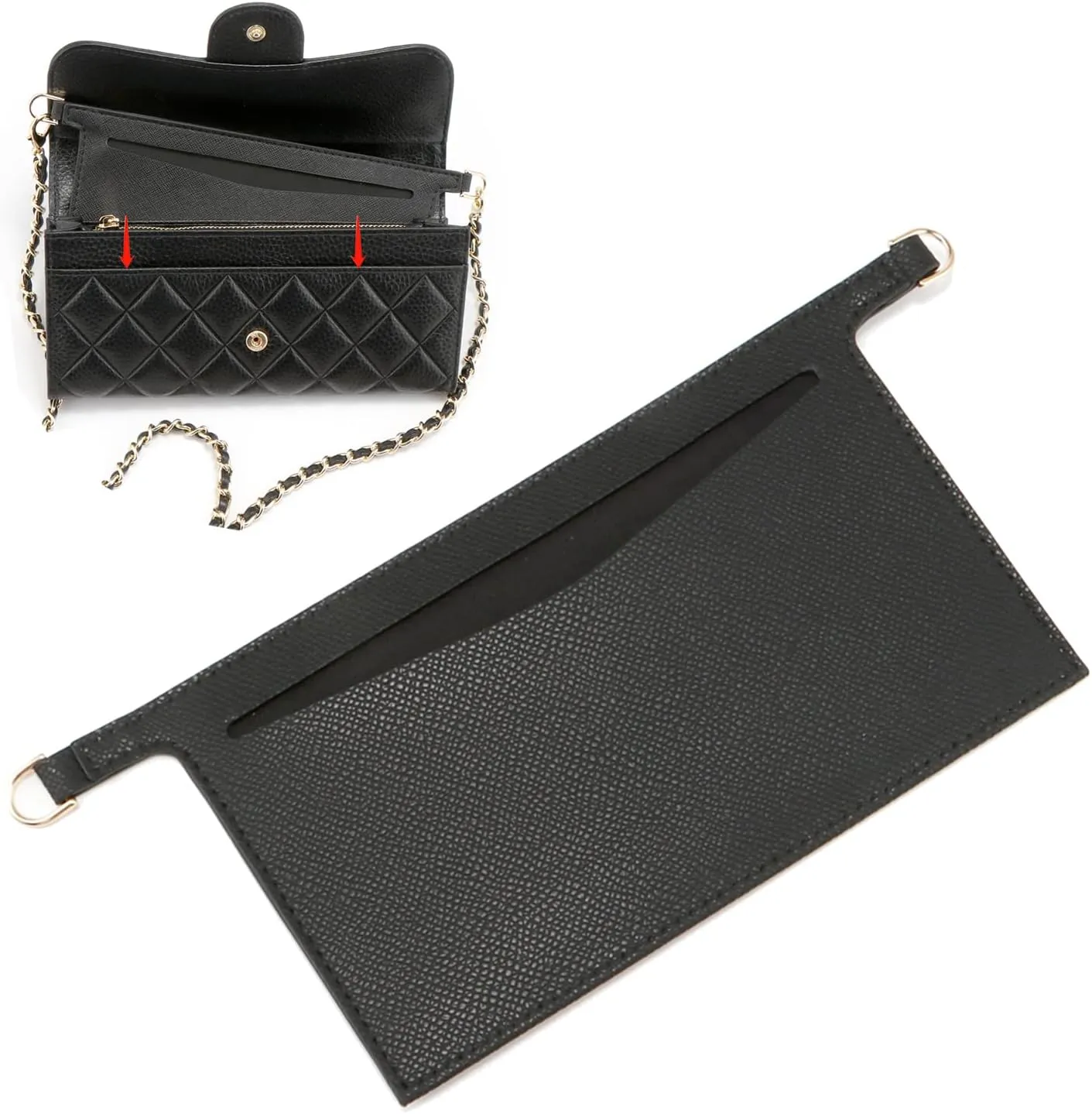 Purse Insert Organizer Conversion Kit for Emilie Wallet, Crossbody Conversion kit Compatible with LV Sarah Wallet, Convert Classic Long Flap Wallet Into Crossbody Bag (Black)