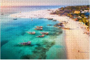 Puzzles for Adults 1000 Pieces Aerial View Fishing Boats Tropical sea Coast Sandy Beach Sunset Summer Wooden Jigsaw Puzzles Challenging Fun Educational Family Games Kid Toys Art Work Gift Home Decor