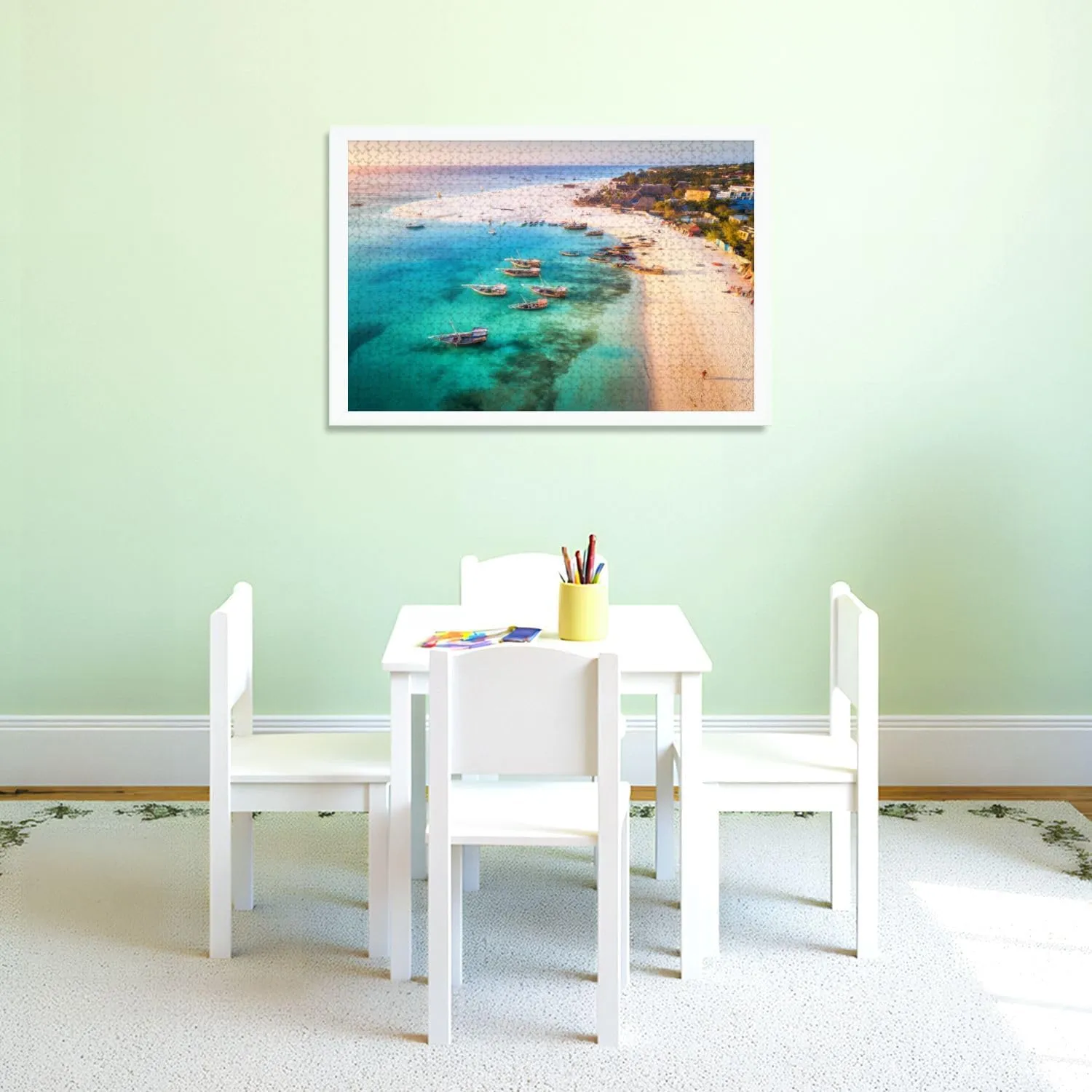 Puzzles for Adults 1000 Pieces Aerial View Fishing Boats Tropical sea Coast Sandy Beach Sunset Summer Wooden Jigsaw Puzzles Challenging Fun Educational Family Games Kid Toys Art Work Gift Home Decor