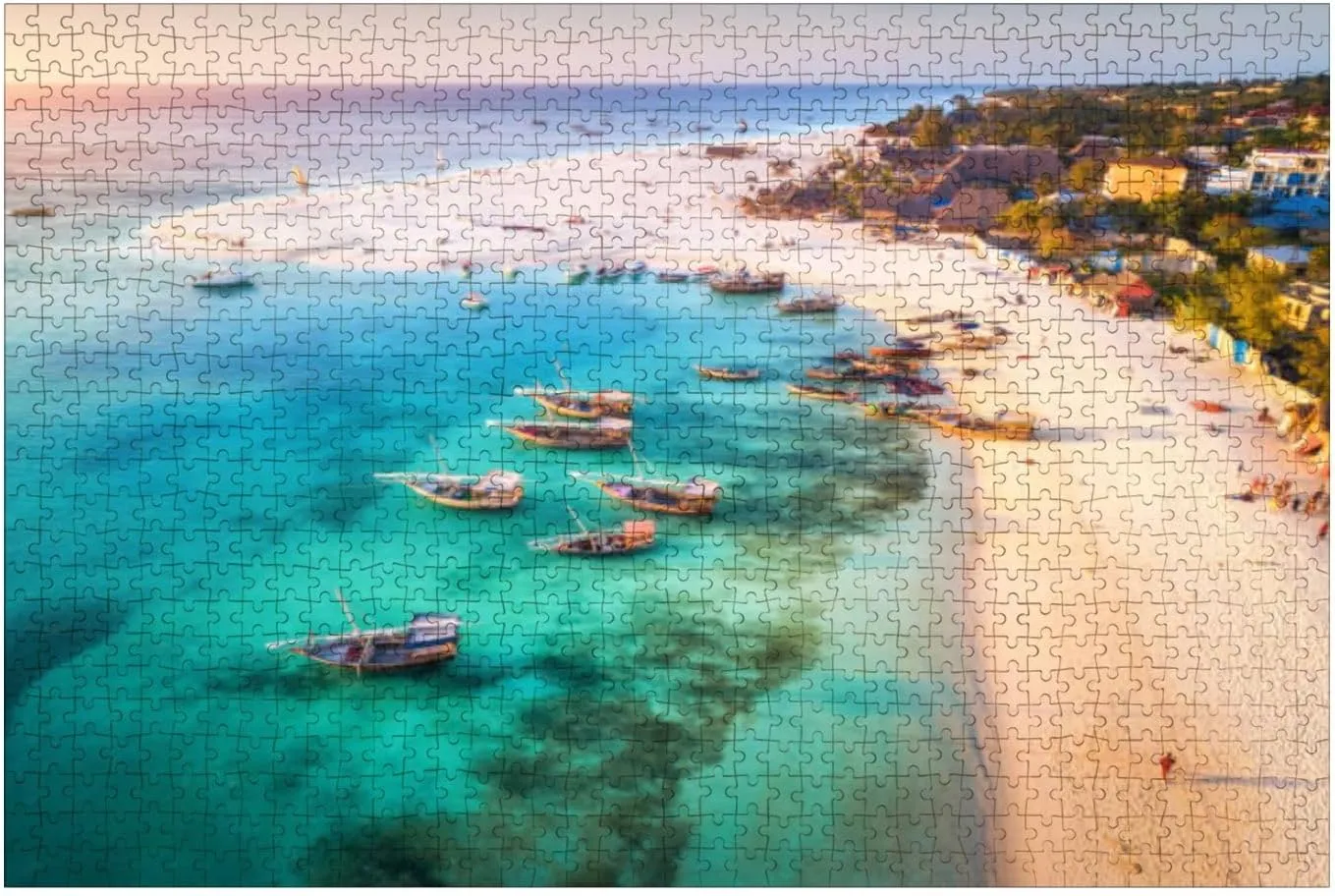 Puzzles for Adults 1000 Pieces Aerial View Fishing Boats Tropical sea Coast Sandy Beach Sunset Summer Wooden Jigsaw Puzzles Challenging Fun Educational Family Games Kid Toys Art Work Gift Home Decor
