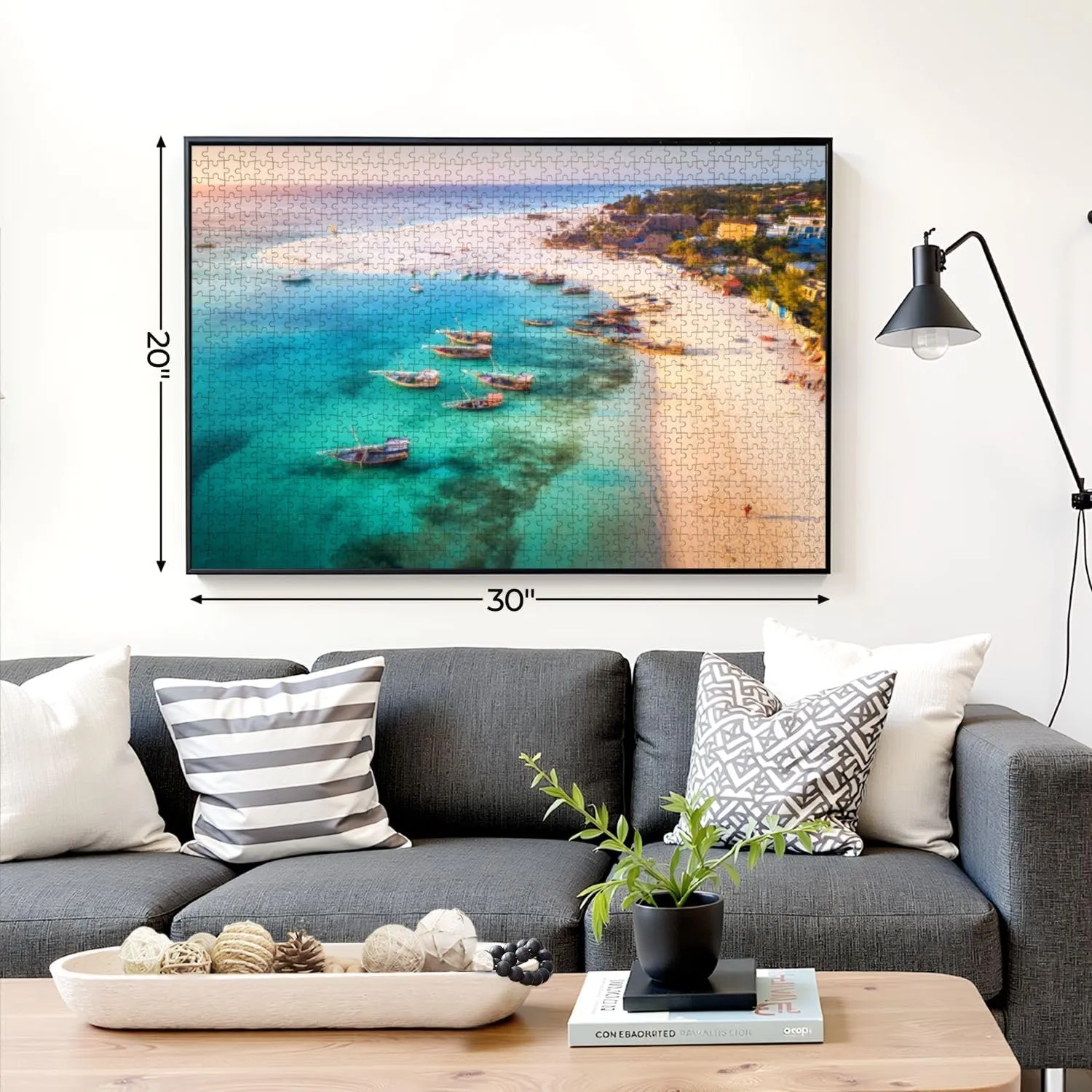 Puzzles for Adults 1000 Pieces Aerial View Fishing Boats Tropical sea Coast Sandy Beach Sunset Summer Wooden Jigsaw Puzzles Challenging Fun Educational Family Games Kid Toys Art Work Gift Home Decor