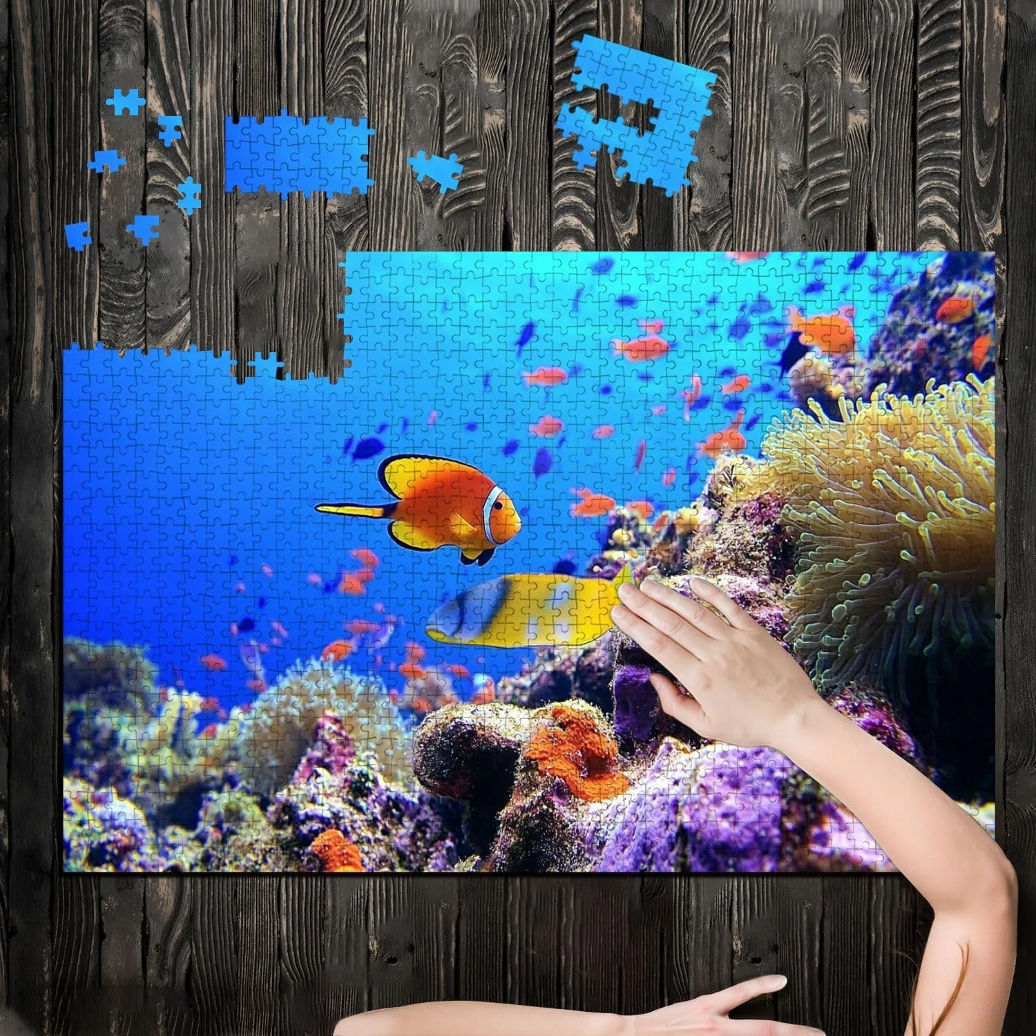 Puzzles for Adults 1000 Pieces Coral Diving Tropical Fish Wooden Jigsaw Puzzles Challenging Fun Educational Family Games Kid Toys Art Work Gift Home Decor