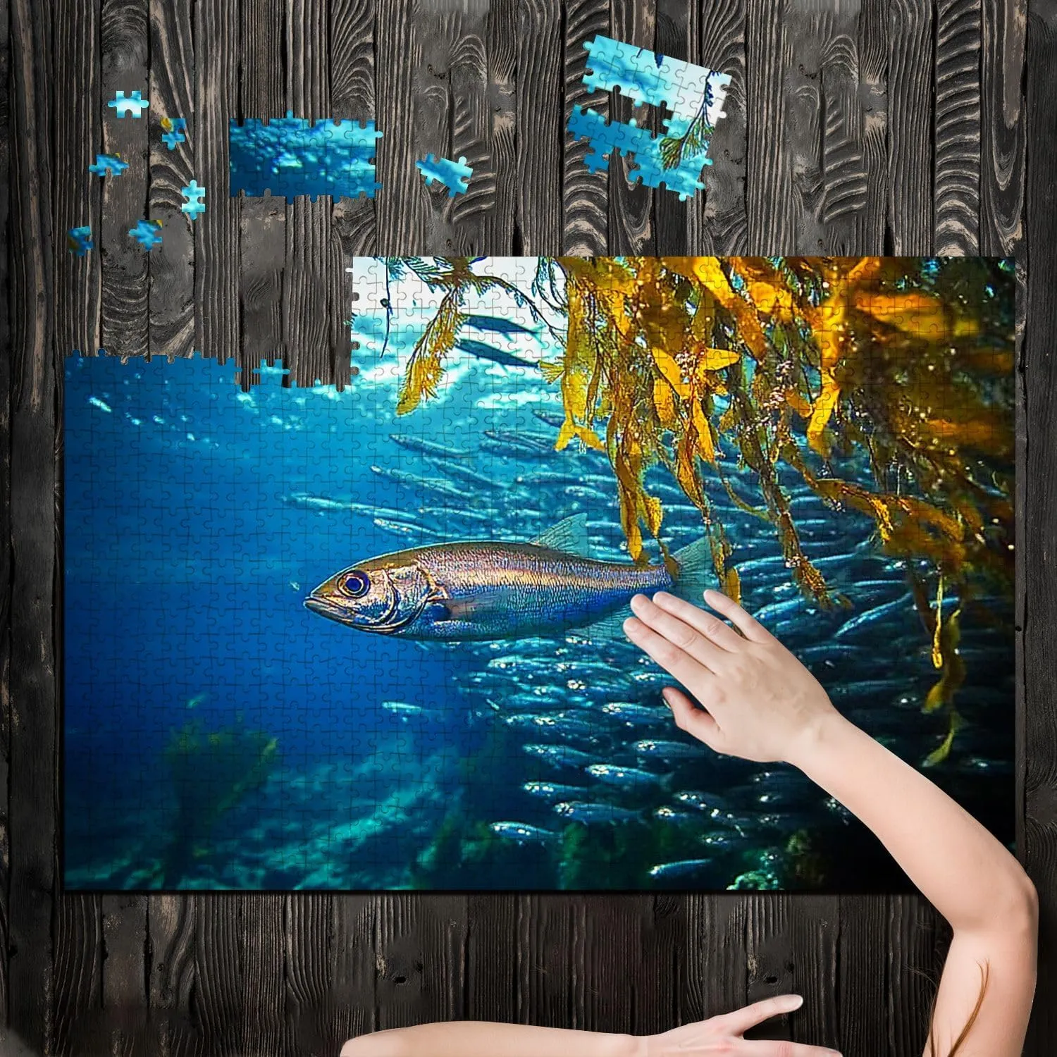 Puzzles for Adults 1000 Pieces Fish Underwater Wooden Jigsaw Puzzles Challenging Fun Educational Family Games Kid Toys Art Work Gift Home Decor