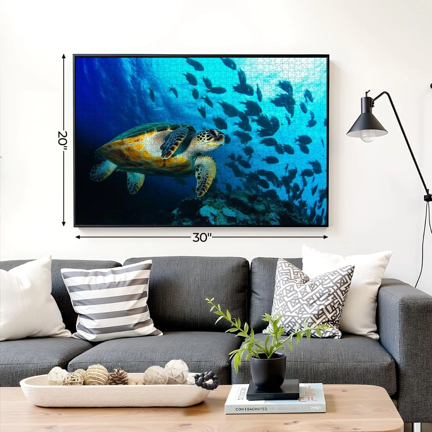 Puzzles for Adults 1000 Pieces Loggerhead Sea Turtle Swimming Between Fish Wooden Jigsaw Puzzles Challenging Fun Educational Family Games Kid Toys Art Work Gift Home Decor