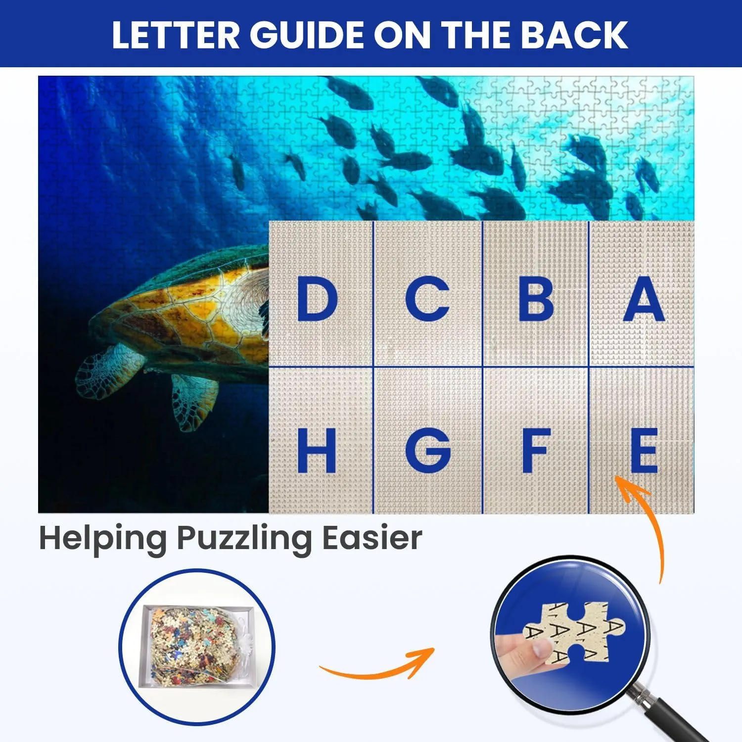 Puzzles for Adults 1000 Pieces Loggerhead Sea Turtle Swimming Between Fish Wooden Jigsaw Puzzles Challenging Fun Educational Family Games Kid Toys Art Work Gift Home Decor