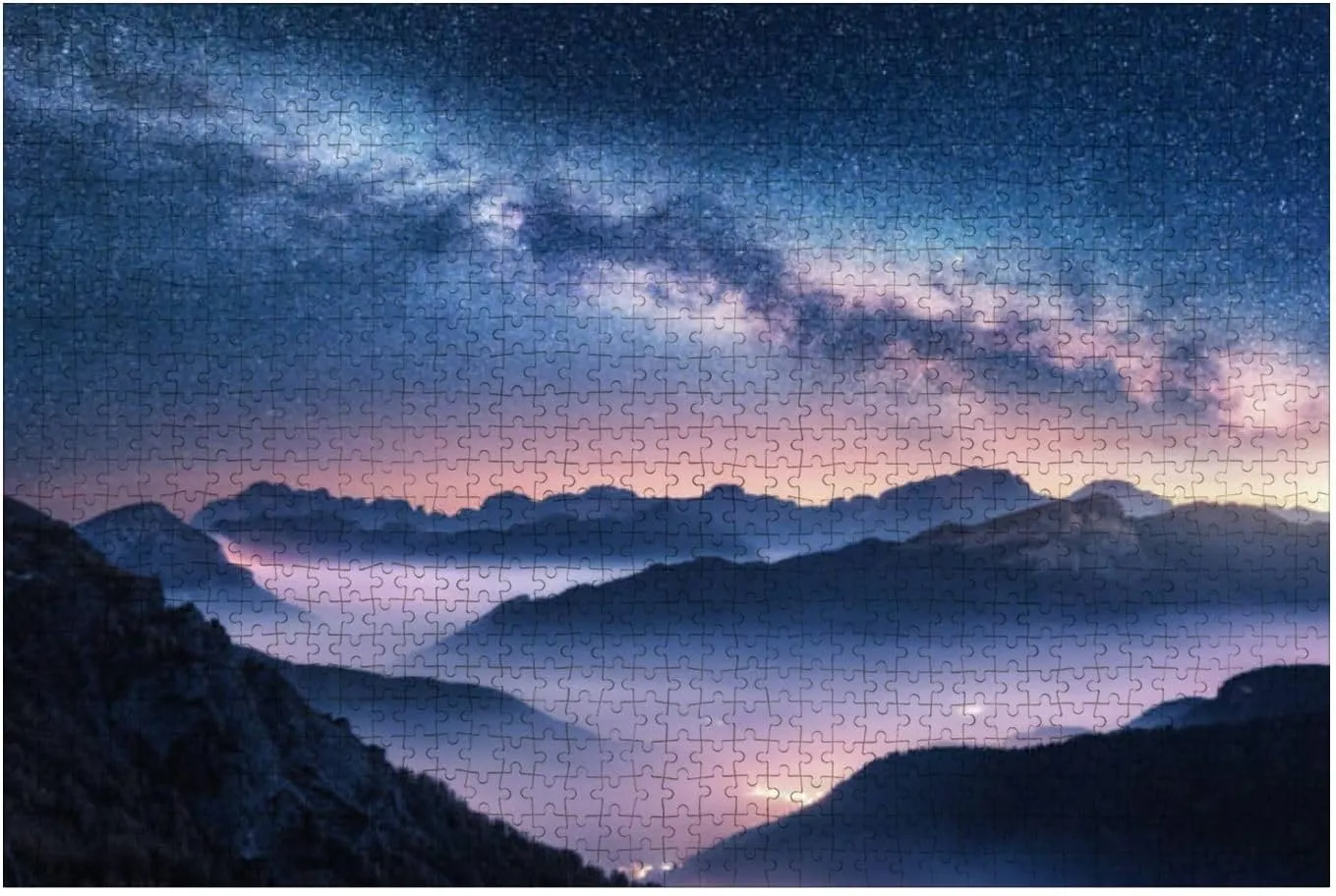 Puzzles for Adults 1000 Pieces Milky Way Mountains Fog Night Summer Landscape Foggy Alpine Mountain Wooden Jigsaw Puzzles Challenging Fun Educational Family Games Kid Toys Art Work Gift Home Decor