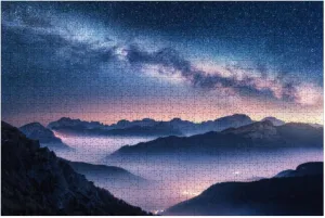 Puzzles for Adults 1000 Pieces Milky Way Mountains Fog Night Summer Landscape Foggy Alpine Mountain Wooden Jigsaw Puzzles Challenging Fun Educational Family Games Kid Toys Art Work Gift Home Decor